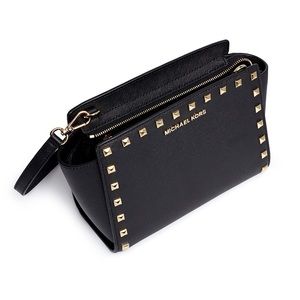 MICHAEL Michael Kors Selma Medium Studded Saffiano Leather Messenger Black